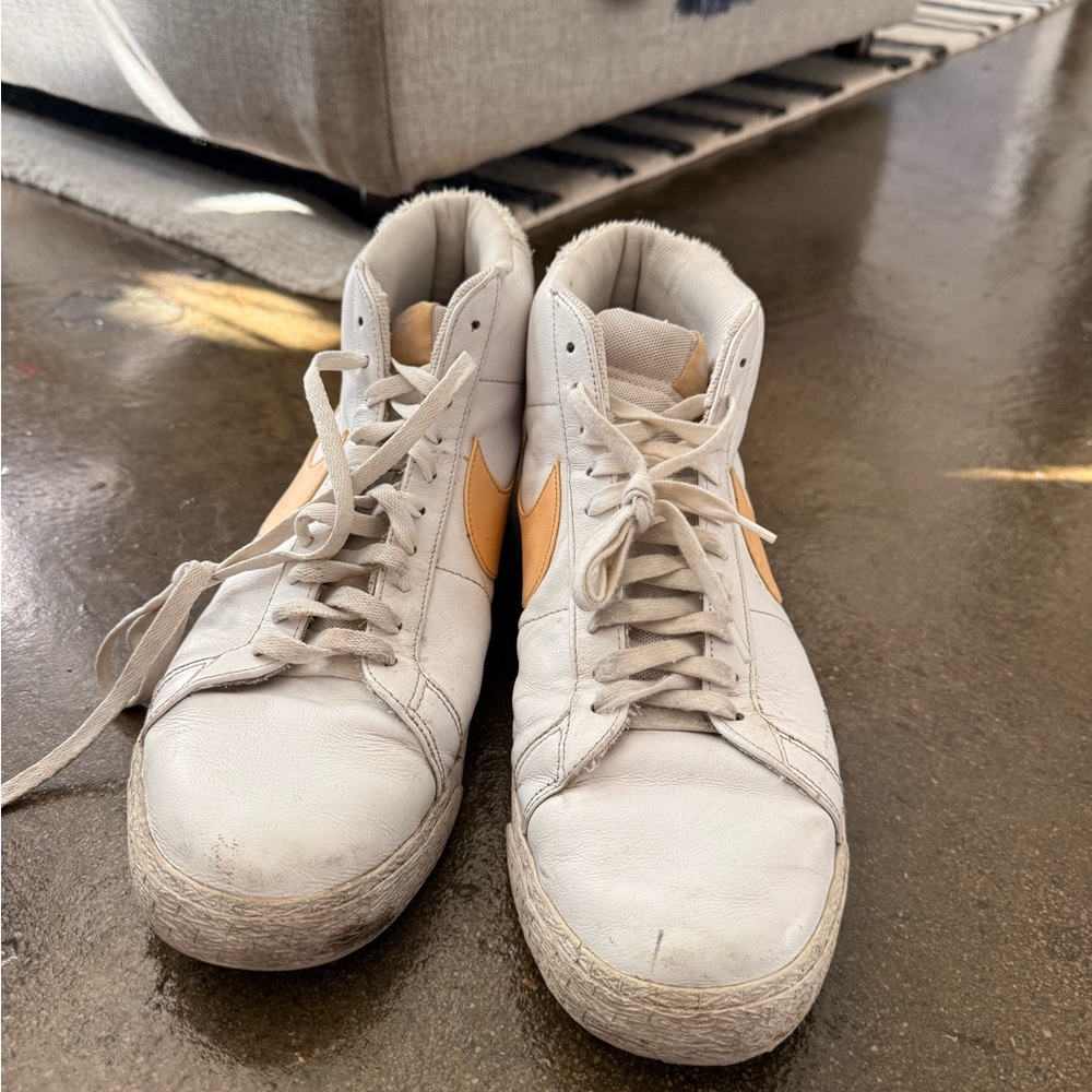 Nike White High-Top Sneakers with Tan Swoosh
